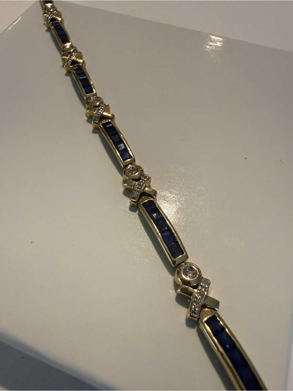 14k Yellow Gold, Sapphire and Diamond Bracelet - 7”